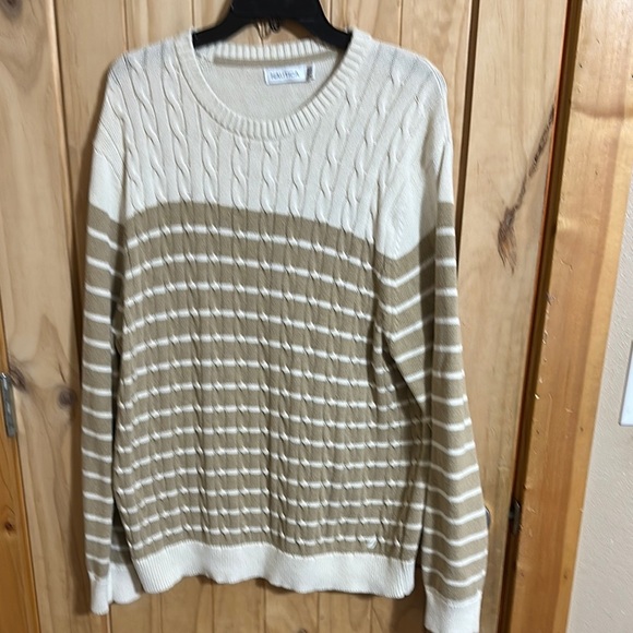 NAUTICAL Striped Cable Knit Sweater in Cream and Tan - Picture 1 of 5